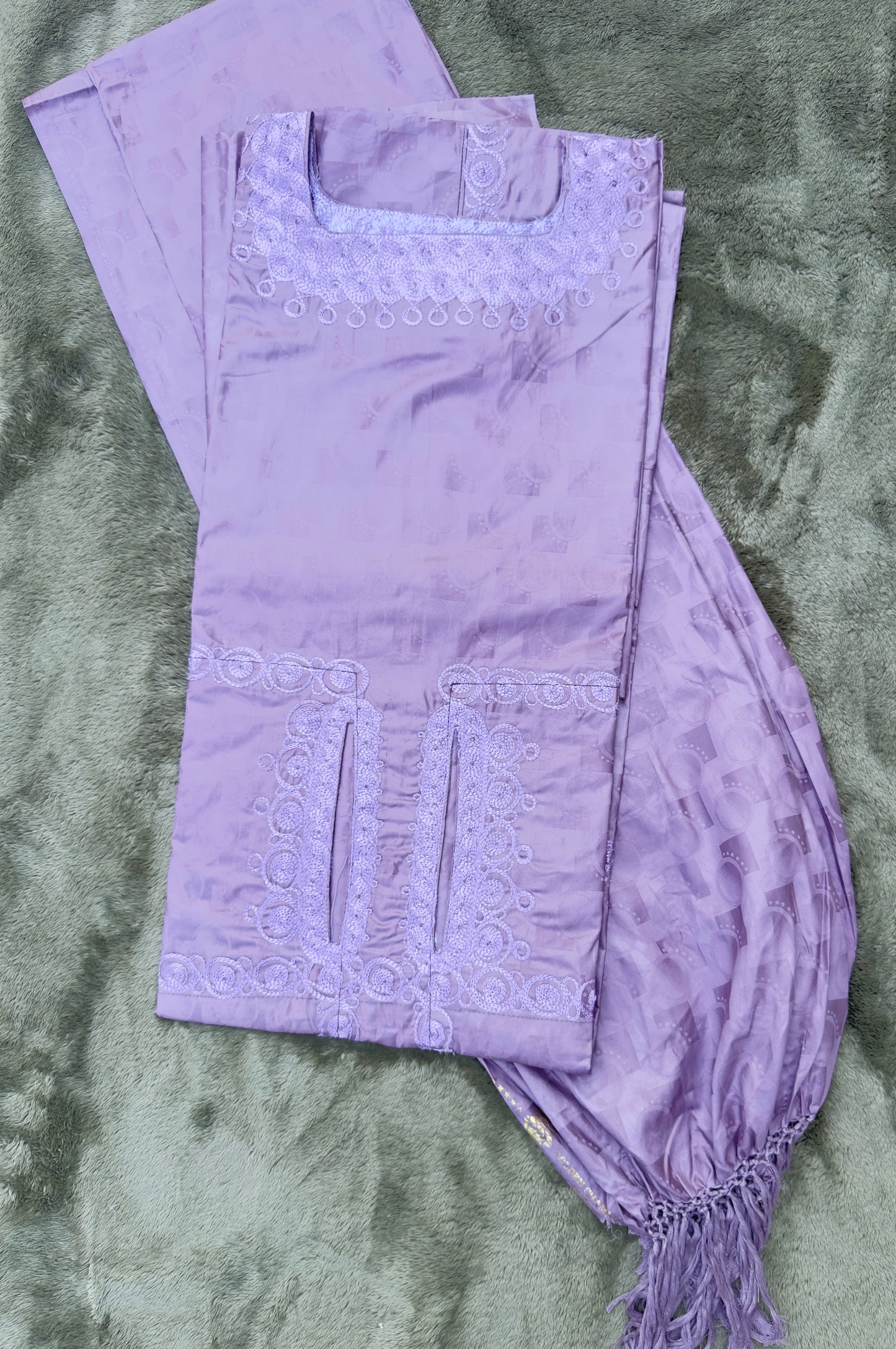 Baye Lahad with Matching Scarf – Premium Bazin Riche Embroidery Set