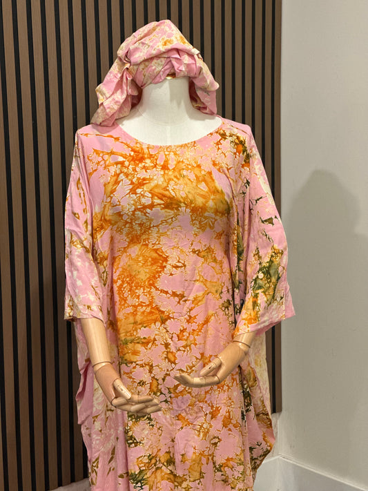 Handmade Tunique with Matching Scarf — Tie-Dye Fabric