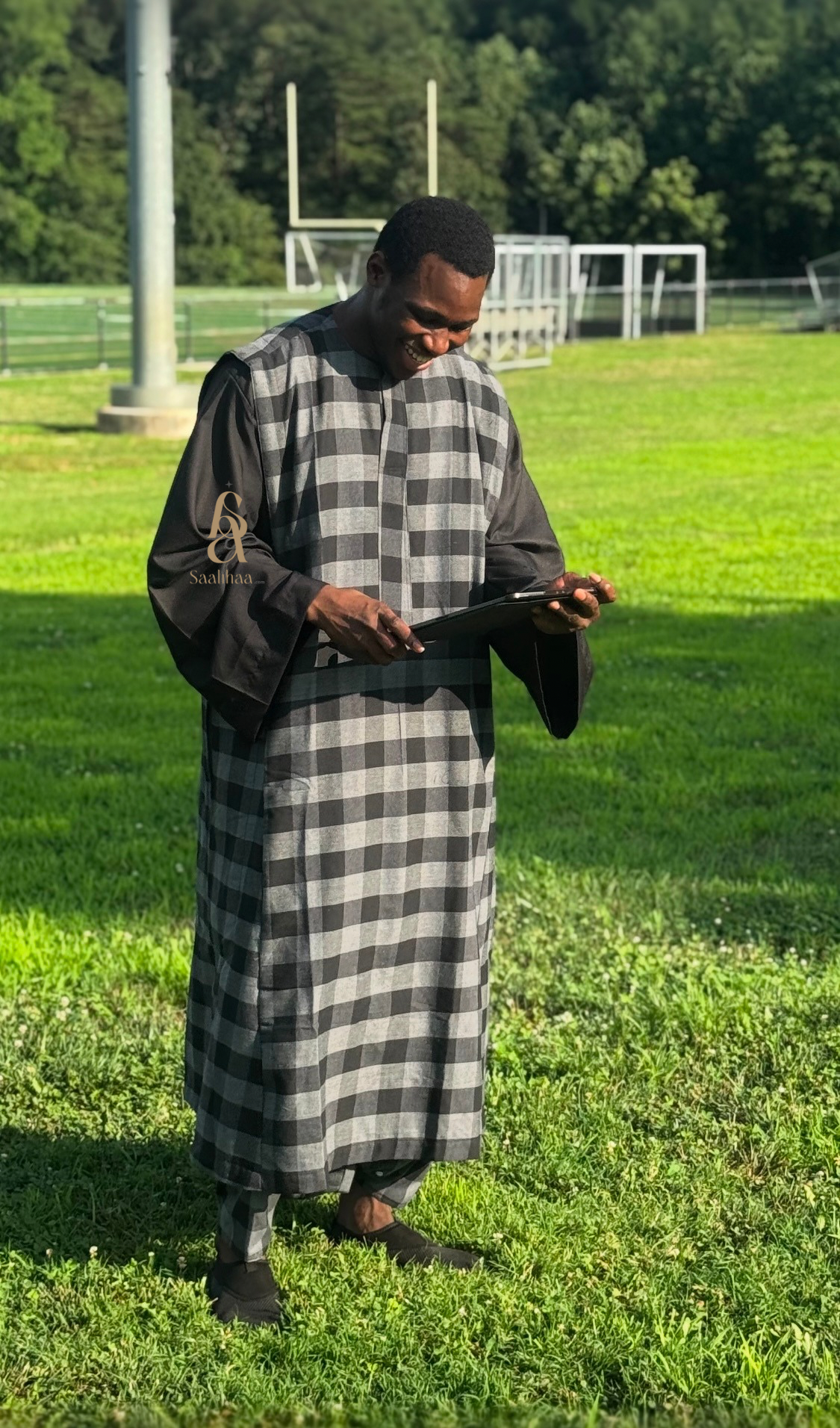 Baye Fall Laxasay – 3-Piece Set in Grey & Black (Faxiya, Djiteul, Thiaya)